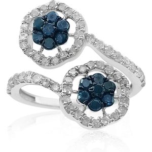 Bague de fiançailles Ornaatis en diamant floral 1,00 carat, coupe ronde, bleu blanc, argent sterling naturel, pour femme - Product Image 4