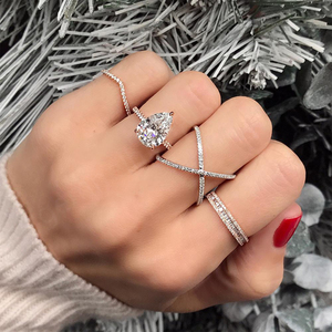 Gemnel Argent 925 Fabrication Bijoux fins Poire Zircon blanc Bague de fiançailles Femme Mariage - Product Image 2