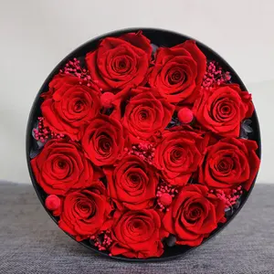 批发最佳情人节礼物持久永恒花朵玫瑰圆形礼品盒真自然保存玫瑰