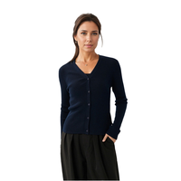Cardigan en tricot essentiel pour femmes 100% laine coupe ajustée 12GG manteau en tricot thermique à col en V pour le service OEM ODM