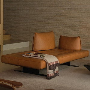 Black Minimalist Horn <b>Sofa</b> Oil Wax Leather Real Leather Small Living Room Designer Movable Backrest Double Sided Seat - Product Image 3