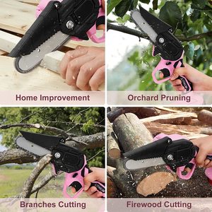 Mini tronçonneuse <span class=keywords><strong>rose</strong></span> 4 pouces, tronçonneuses à batterie, mini tronçonneuses sans fil pour arbres, alimentées par batterie, pour l'élagage de jardin, branches de bois - Product Image 6