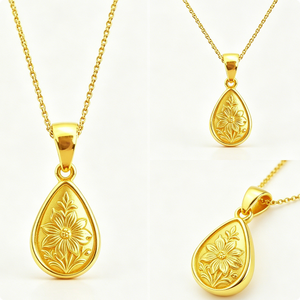 จี้รูปหยดน้ำชุบทองพร้อมลายดอกไม้แบบนูนสำหรับเป็นของขวัญแต่งงาน - Product Image 4