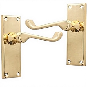 Infinity Decor Pair Polished Brass Victorian Scroll Lever Square Backplate <b>Latch</b> Door 115mm Ambidextrous Touch Control Handles - Product Image 3