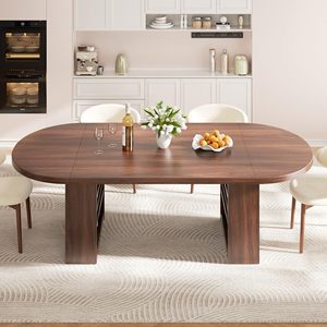 Table à manger rectangulaire extensible en bois noir de luxe moderne avec base cannelée, écologique et durable - Product Image 2