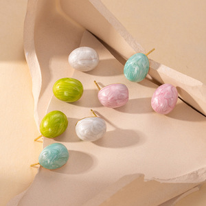 Candy Shape Morandi Resin Drop <b>Earrings</b> | 18K PVD Gold Plated Stainless Steel <b>Post</b> | Marble Lightweight Studs for Women & Girls - Product Image 1