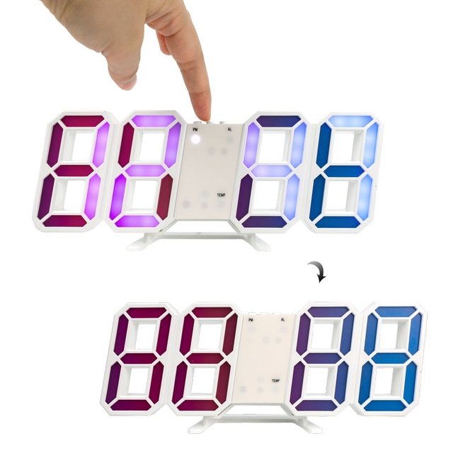 RGB 3D LED Digital Wall Clock Watch Temperature Display Modern Design for Living Room Decor Electronic Nightlight Luminous
