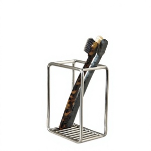 Easy To Clean Metal <b>Toothbrush</b> <b>Holder</b> Chrome Finish High Quality Metal Tooth Brush Stand bathroom Accessories Countertop Display - Product Image 1