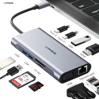 10 in 1 Hub USB C untuk PC, Ekspander Port USB, Adaptor Pengisi Daya, Docking Station Laptop, Hub USB dengan USB 3.0 dan RJ45