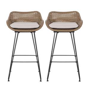 DB Outdoor 29.25 ''Lot de 2 tabourets de bar en osier et fer avec coussins Chaises élégantes pour la vie en plein air - Product Image 2