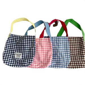 Sac fourre-tout décontracté en toile à carreaux contrastés, personnalisé, portable, pliable, à longue poignée - Product Image 2