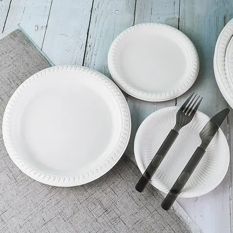 Biodegradable plates set with cutlery round