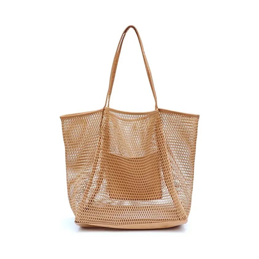 Canvas Mesh Bag Shopping Tote Bag Handbag Ladies Large Capacity Fashion Folded Shopping Bag Swimming Pool Beach