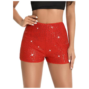 กางเกงขาสั้นเอวสูงยืดหยุ่นสีดำ กางเกงขาสั้นผู้หญิง เซ็กซี่ ผ้าโพลีเอสเตอร์ 100% ประดับกลิตเตอร์เลื่อม ชุดแสดง - Product Image 6