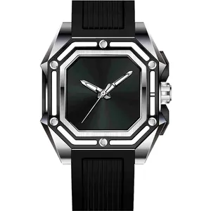 Stainless Steel Color Square Case fashion watch hip hop Luminous 100M Water Resistance square watch RUBBER Band mens watch