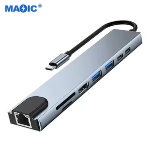 Bilgisayar donanımı yazılım 4k HDMI USB 3.0 2.0 100M RJ45 USB C 8 in 1 Hub USB C Hub HDMI