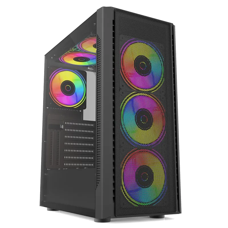 I1102B High Quality New Comfortable iron mesh panel, glass computer gaming pc case Steel Middle tower with cooling fans