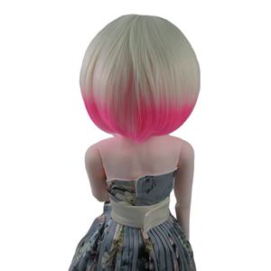 Nouvelle <span class=keywords><strong>perruque</strong></span> courte de poupée de style bob avec une excellente qualité, <span class=keywords><strong>perruque</strong></span> de poupée rose fluorescente pour perruques adaptées aux poupées et aux jouets - Product Image 5