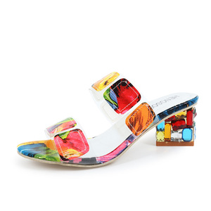 2024 New Water Diamond Thick <strong>Heel</strong> <strong>Sandal</strong> Slippers Colored Mid <strong>Heel</strong> Large Women's Shoes Transparent Knitted <strong>Sandals</strong> - Product Image 4