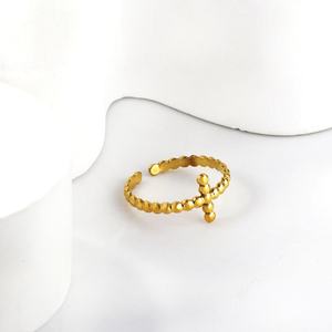 Anillos de Acero Inoxidable con Diseño de Puntos Redondos para Mujer, Joyería de Moda, Resistentes al Agua, Chapados en Oro de 18k, Anillo Cruzado Abierto con Personalidad - Product Image 5