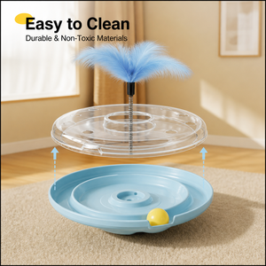 Blue Feather <b>Cat</b> Teaser Wand <b>Interactive</b> Pet <b>Toy</b> Wobbler Spinning Disc Self Play Feeder for Kittens <b>Cats</b> - Product Image 3