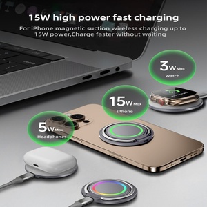 Chargeur sans fil magnétique intelligent 3-en-1 15W à <span class=keywords><strong>induction</strong></span> USB Type C avec protections, support pour téléphone portable et montre 5W pour <span class=keywords><strong>iPhone</strong></span> - Product Image 4