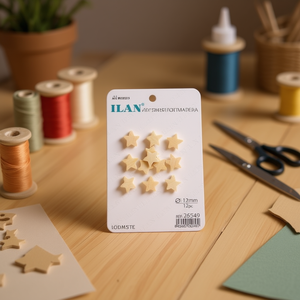 Accessorio in legno a forma di stella Ilan da 12 mm, 12 pezzi, per la creazione di decorazioni - Product Image 1