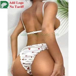 Conjunto de sujetador y bragas de satén para adultos con logotipo personalizado, conjunto de lencería sexy con estampado de corazón bonito para mujer, ropa interior de tentación para niñas - Product Image 4