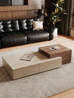 Table basse en travertin de style moderne minimaliste du milieu du siècle, avec meuble TV et espace de rangement, aucun assemblage requis
