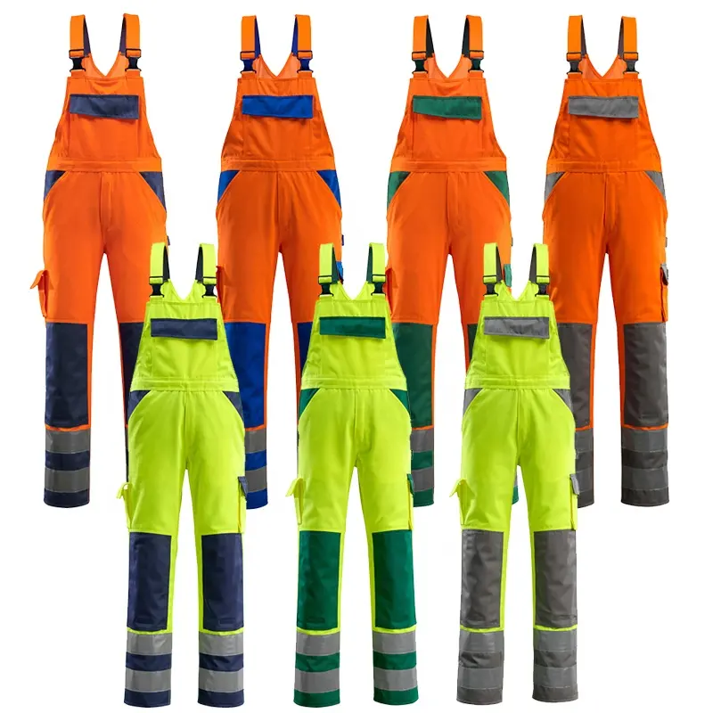 Hi Vis Bib Trousers Safety Compete Bib Brace with Kneepad Pockets