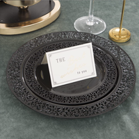 Vaisselle ronde noire moderne en vrac bon marché Ensemble d'assiettes en plastique Assiettes pour fête de mariage
