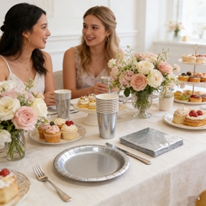 Vajilla Desechable de Color Liso DAMAI, Artículos para Fiestas, Decoración de Mesa Sólida Desechable para Eventos de Cumpleaños, Servilletas y Vasos de Papel Plateado - Product Image 1