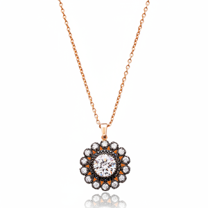 Collier pendentif élégant en argent avec pierre de zircon et motif floral, bijoux turcs en argent sterling 925, vente en gros - Product Image 2