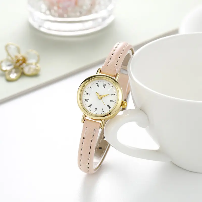 New simple pu with Roman scale compact quartz watch female spot a piece of hair