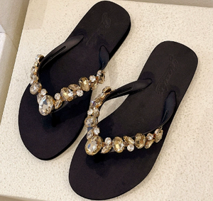 Sandalias de tacón plano de estilo coreano con estilo para mujer, zapatillas de playa con diamantes de imitación de vidrieras, nuevas <span class=keywords><strong>Chanclas</strong></span> de piedras de cristal a la moda - Product Image 4