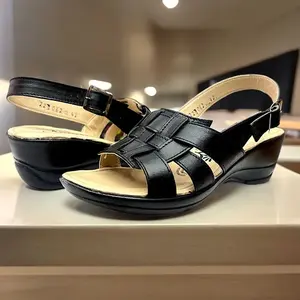 Sandales compensées en cuir pour femme Angelina, talon moyen, bout ouvert, bride cheville, confortables et tendance, taille 6.5 - Product Image 3