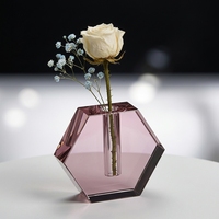 Vase hydroponique écologique en cristal K9 de luxe, géométrique, personnalisable, rose, hexagonal, pour décoration de mariage, maison, hall d'hôtel, table