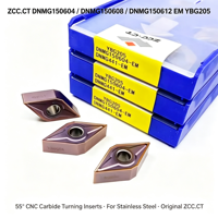 Plaquettes de tournage en carbure CNC ZCCCT DNMG150604 DNMG150608 DNMG150612 EM YBG205, 55 degrés, pour acier inoxydable