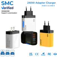 Chargeur rapide GaN 240W PD Type-C et USB-A avec indicateur LED pour Samsung/iPhone/Android, prise en charge de la personnalisation