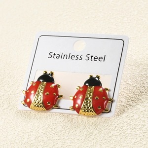 1 paire de jolies boucles d'oreilles en forme de <span class=keywords><strong>coccinelle</strong></span> plaquées or, en acier inoxydable, pour femmes et filles, bijoux à la mode imperméables, cadeaux - Product Image 5