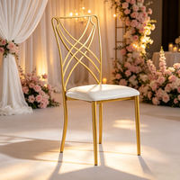 Chaise de salle à manger moderne en métal doré Luoweisen, dossier croisé géométrique, pour mariages, banquets, événements, hôtels et restaurants