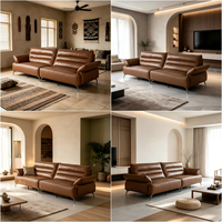 Ensemble de canapés en cuir véritable et bois pour salon, canapé nuage en cuir pleine fleur, mobilier de salon