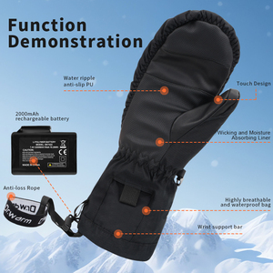 Gants chauffants imperméables avec fermeture éclair personnalisée, gants de ski, mitaines de snowboard avec mitaines <span class=keywords><strong>chauffantes</strong></span> électriques durables - Product Image 6