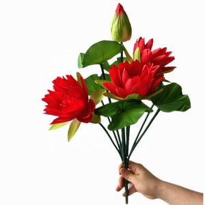 Bouquet di fiori di loto artificiale fatto a mano 10 forchette foglie verdi rana ninfea setosa per decorazioni floreali di pasqua natale - Product Image 2