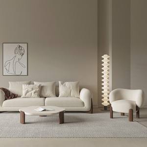 Fauteuil en polaire de style scandinave moderne, cadre en bois massif, chaise de salon - Product Image 3