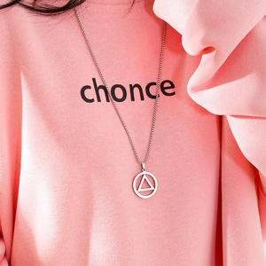 Collier à chaîne en acier inoxydable avec pendentif géométrique cercle triangle, symbole minimaliste, charme, pour femmes, hommes, étudiants, cadeaux en gros - Product Image 2
