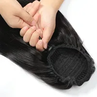 Extensions de cheveux queue de cheval droites avec postiche 100G, noir naturel, cheveux humains brésiliens Remy 100%, queue de cheval à cordon de serrage et clips