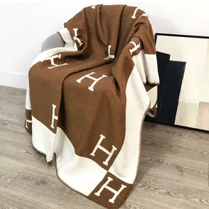 Popular H Letter Blanket Sofa Bed Acrylic Knitting Blankets Woven Striped H Letter Luxury Custom Throw Blanket For Winter