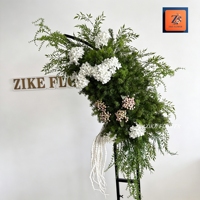 Support floral artificiel en soie biologique personnalisé, durable et réutilisable, pour allée de mariage, pilier, fausse verdure luxuriante, guirlande d'hortensias blancs