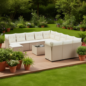 Set Divano da Giardino in Rattan PE Beige con Piedini Regolabili, Arredamento da Esterno dal Design Contemporaneo, Cuscini in Schiuma ad Alta Densità - Product Image 2